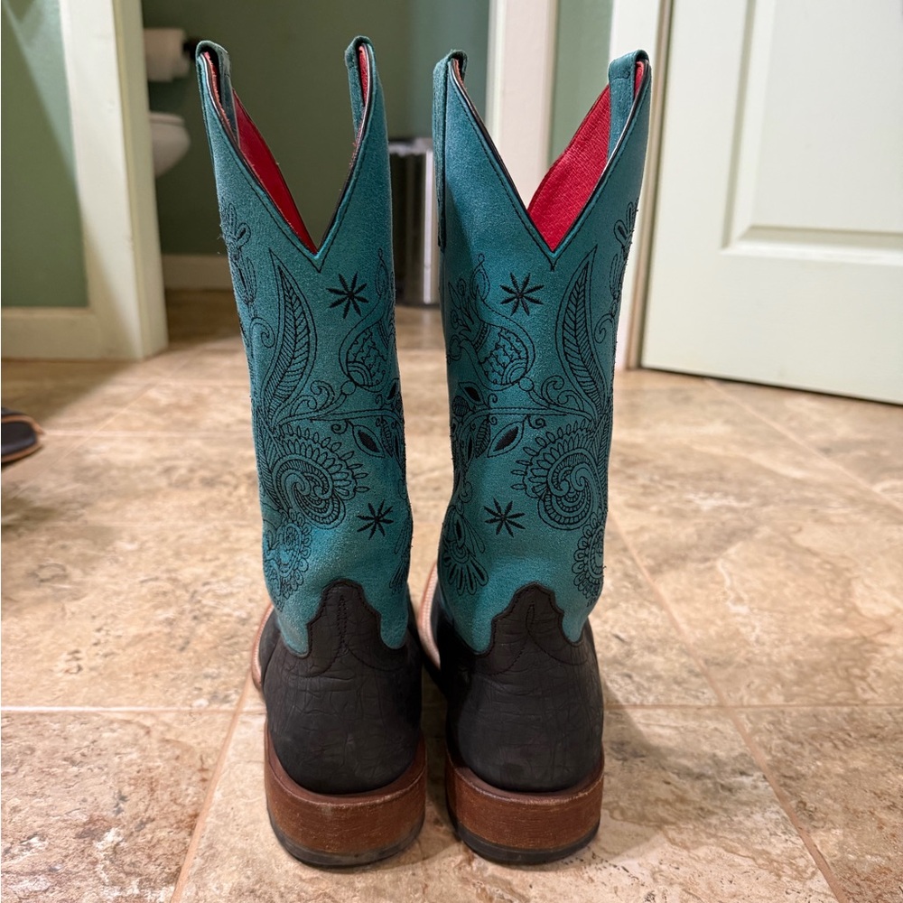 Macie Bean Turquoise and Dark Gray Western Boots - Picture 3 of 4